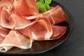 Slices of Prosciutto, Spanish Jamon Cut, Parma Ham Royalty Free Stock Photo