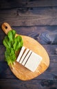 Slices of raw tofu and spinach Royalty Free Stock Photo