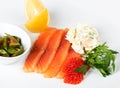 Slices of red fish with caviar Royalty Free Stock Photo