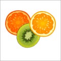 Slices of red and orange ripe orange and kiwi green