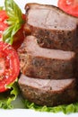 Slices of roasted duck meat fillets with tomatoes vertical Royalty Free Stock Photo