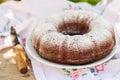 Slices of Rustic Style Bundt Cake Sprinkled with Icing Sugar Royalty Free Stock Photo