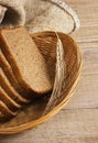 slices of rye bread and ears of corn in basket Royalty Free Stock Photo