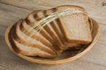 slices of rye bread and ears of corn in basket Royalty Free Stock Photo