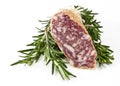 Slices of salame and rosemary