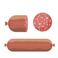 Slices of salami sausage isolated on white. Meat delicatessen gastronomic product. Vector illustration in flat style - Vector Royalty Free Stock Photo