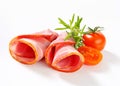 Slices of smoked pork - rolled up Royalty Free Stock Photo