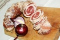 Slices of smoked rolled pork meat Royalty Free Stock Photo