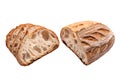 Slices of sourdough freshly baked bread on white background. Royalty Free Stock Photo