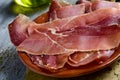 Slices of spanish serrano ham Royalty Free Stock Photo