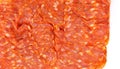 Slices of spicy Spianata of Calabria, or Soppressata, on white background. Royalty Free Stock Photo