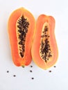 Slices of sweet papaya on white