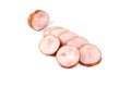 Slices of tasty chicken ham , isolated on white background Royalty Free Stock Photo