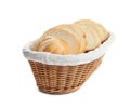 Slices of tasty fresh bread in  basket on white background Royalty Free Stock Photo
