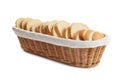 Slices of tasty fresh bread in wicker basket Royalty Free Stock Photo