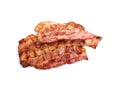 Slices of tasty fried bacon on background Royalty Free Stock Photo