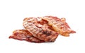 Slices of tasty fried bacon on background Royalty Free Stock Photo