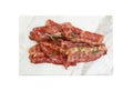 Slices of tasty fried bacon on white background Royalty Free Stock Photo