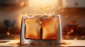 Slices of toast jumping out of the toaster. Generative AI Royalty Free Stock Photo