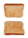 Slices of toasted bread flying isolated on white