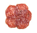 Slices of uncured soppressata dry salami in a group