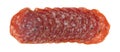 Slices of uncured soppressata dry salami in a row