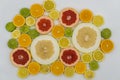 Slices of various citrus fruits