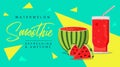 Slices of watermelon with glass of fresh juice web ad background