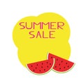 Slices of watermelon and the inscription summer sale on a yellow background in a flat style. vector graphic. For design banner, Royalty Free Stock Photo