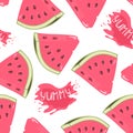 Slices of watermelon seamless pattern with juice drop