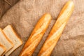 Slices of white bread with french baguette Royalty Free Stock Photo