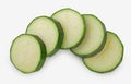 Slices of zucchini isolated on white background, top view, close up Royalty Free Stock Photo