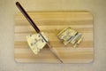 Slicing the blue cheese, top view