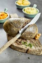 Slicing open a cooked Scottish haggis