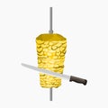 Slicing Turkish Kebab With Long Knife Vector Illustration