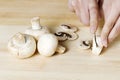 Slicing white mushroom Royalty Free Stock Photo
