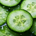 Slick cucumber with drops on white backgrounds closeup