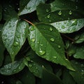 Slick and damp texture of wet leaves, top view background