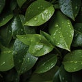 Slick and damp texture of wet leaves, top view background