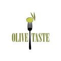 Slick green olive on a black cool fork illustration in formant