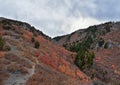 Slide Canyon hiking trail fall leaves mountain landscape view, around Y Trail, Provo Peak, Slate Canyon, Rock Canyon, Wasatch Rock Royalty Free Stock Photo