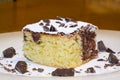 Slide of cream chocolate sponge cake with scales