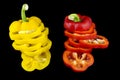 Slide fresh red and yellow bell pepper. Sweet pepper. Giant pepper. Isolate on white background. Save with clipping path Royalty Free Stock Photo