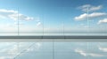 Slide Glass wall with balcony overlooking serene sky reflection Royalty Free Stock Photo