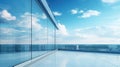 Slide Glass wall with balcony overlooking serene sky reflection Royalty Free Stock Photo