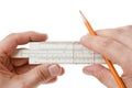 Slide rule in hand Royalty Free Stock Photo