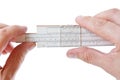 Slide rule in hand Royalty Free Stock Photo