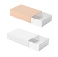 Slider paper carton set. Matchsticks boxes. White and brown. 3d rendering illustration isolated