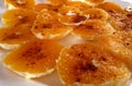 Slides oranges with cinnamon on a white plate Royalty Free Stock Photo