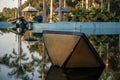 Slides and pool in abandoned water park, Ho Thuy Tien Lake, Vietnam Royalty Free Stock Photo